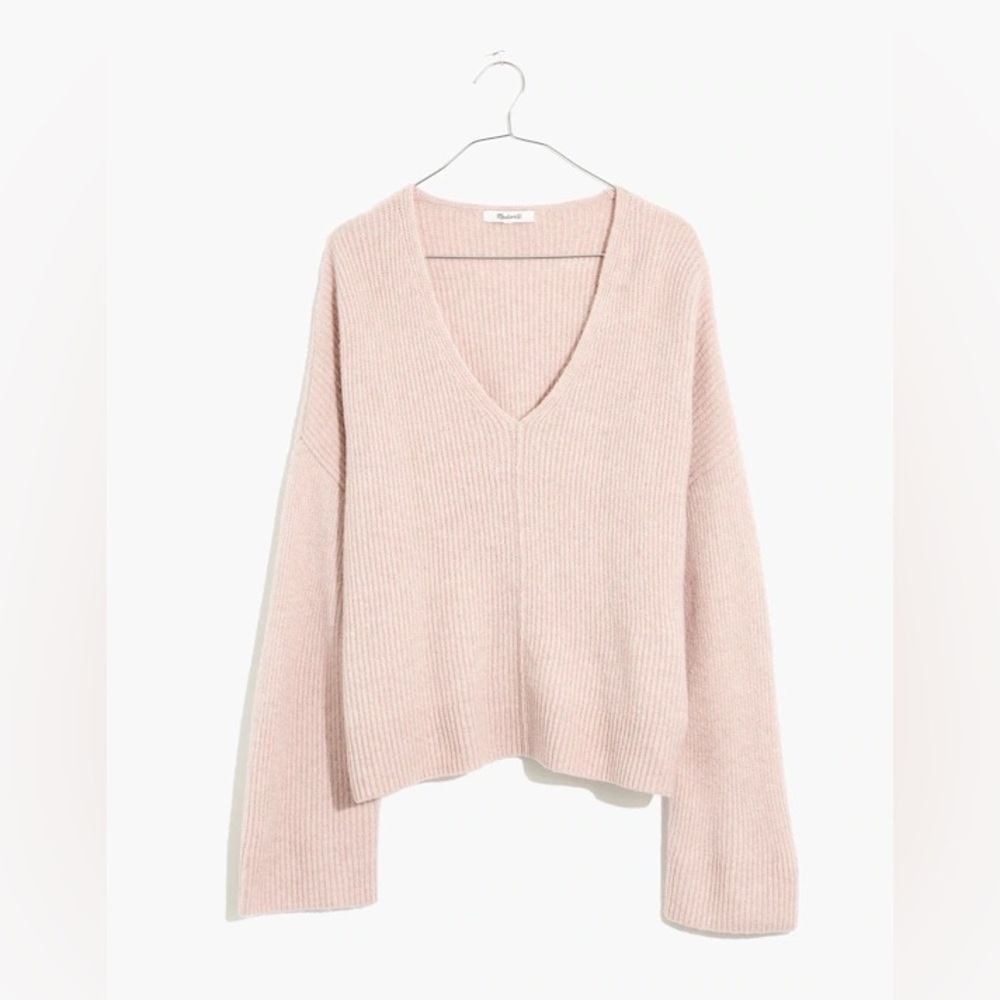 Madewell Light Pink Staley V-Neck Pullover Sweater in Coziest Yarn Size Large